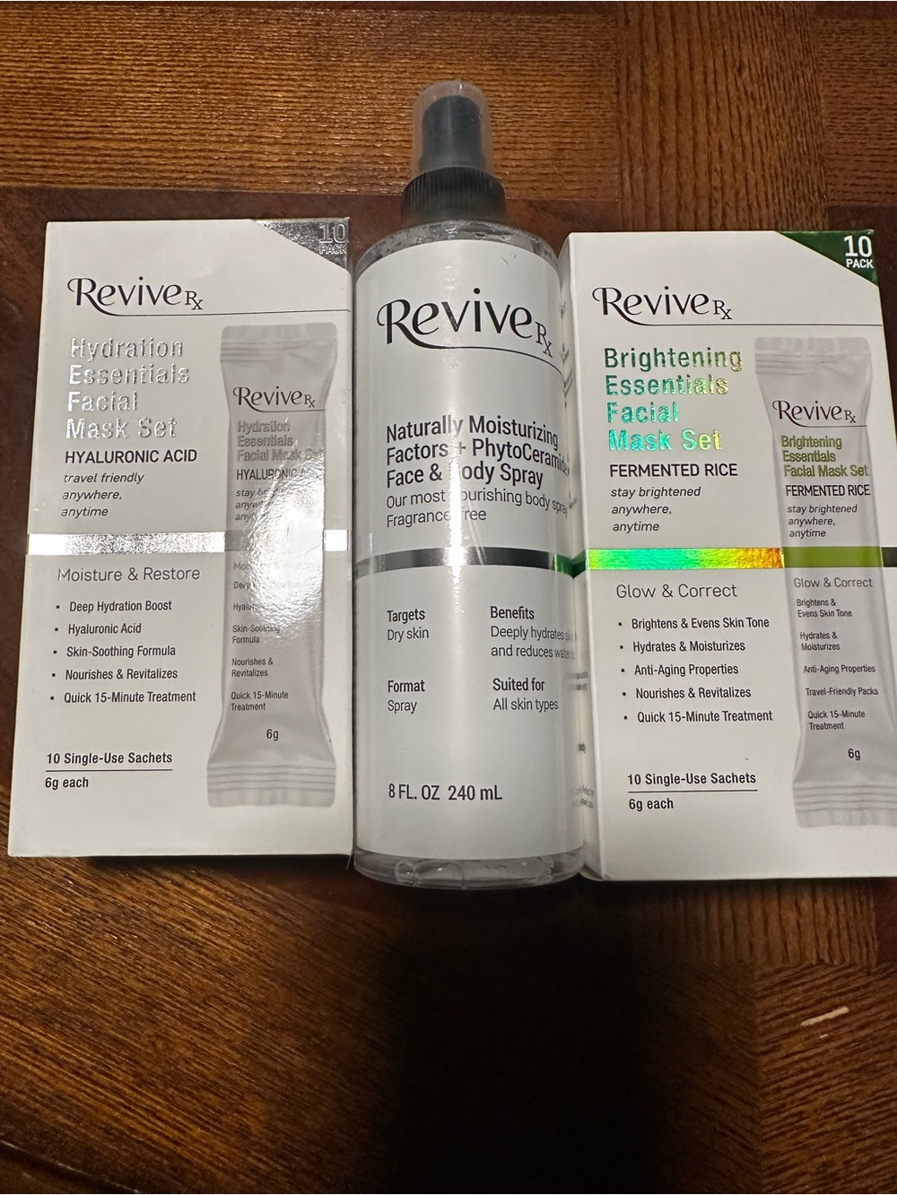 BRAND NEW SET OF (3) REVIVING RX FACIAL MASK SET (HYALURONIC ACID), REVIVE RX (M